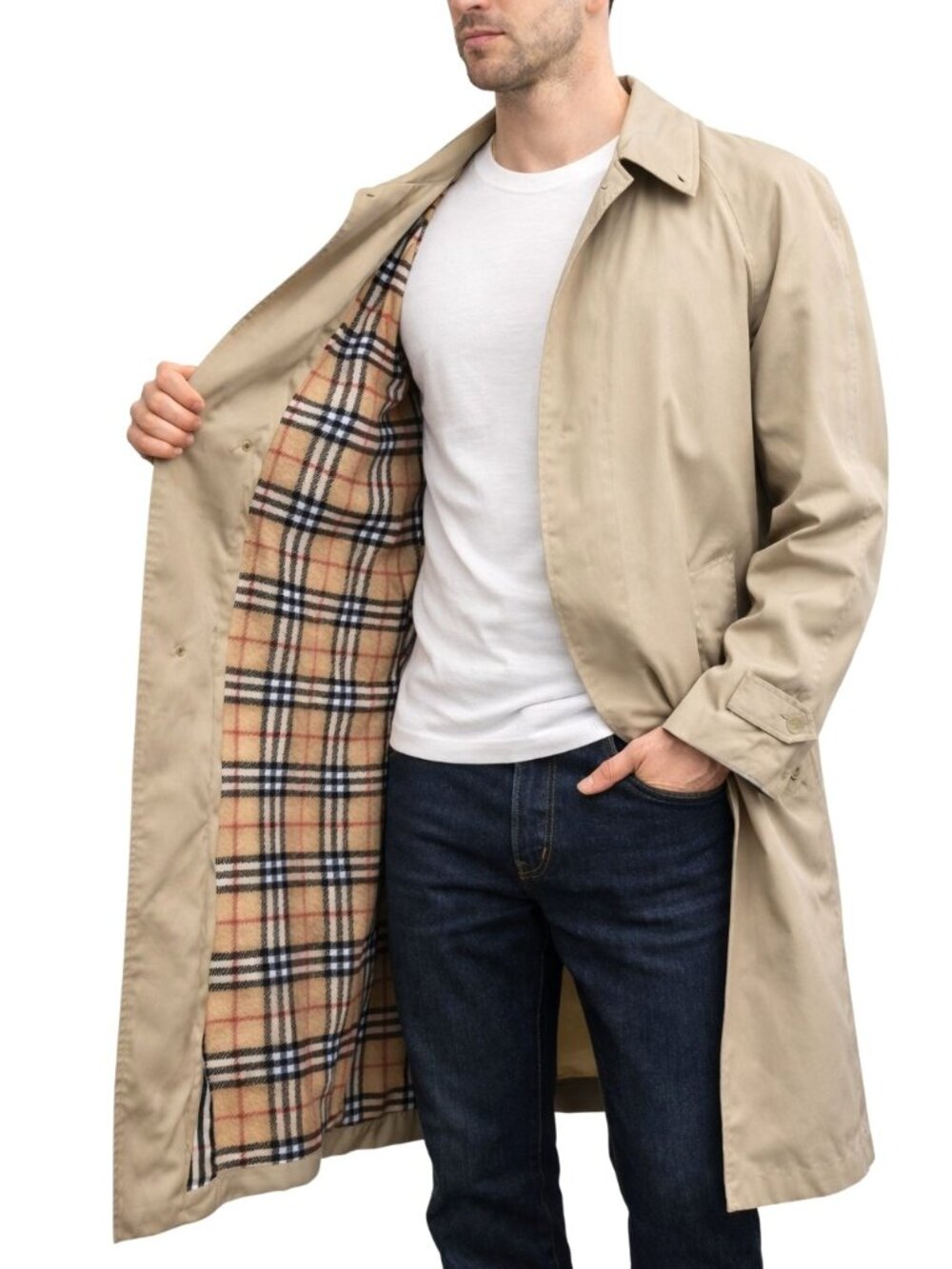 Vintage Burberry Car Coat Gabardine Single Breasted Balmacaan w/ Wool Liner